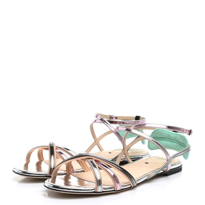 Fendi Metallic Colibri Strappy Flat Sandals 37.5 Grey Pink 3 of 7