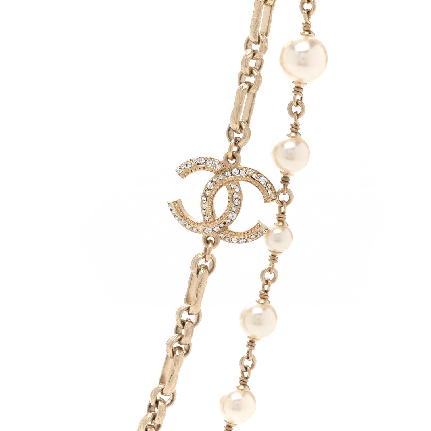 Chanel Crystal Pearl CC Long Necklace Silver 4 of 5