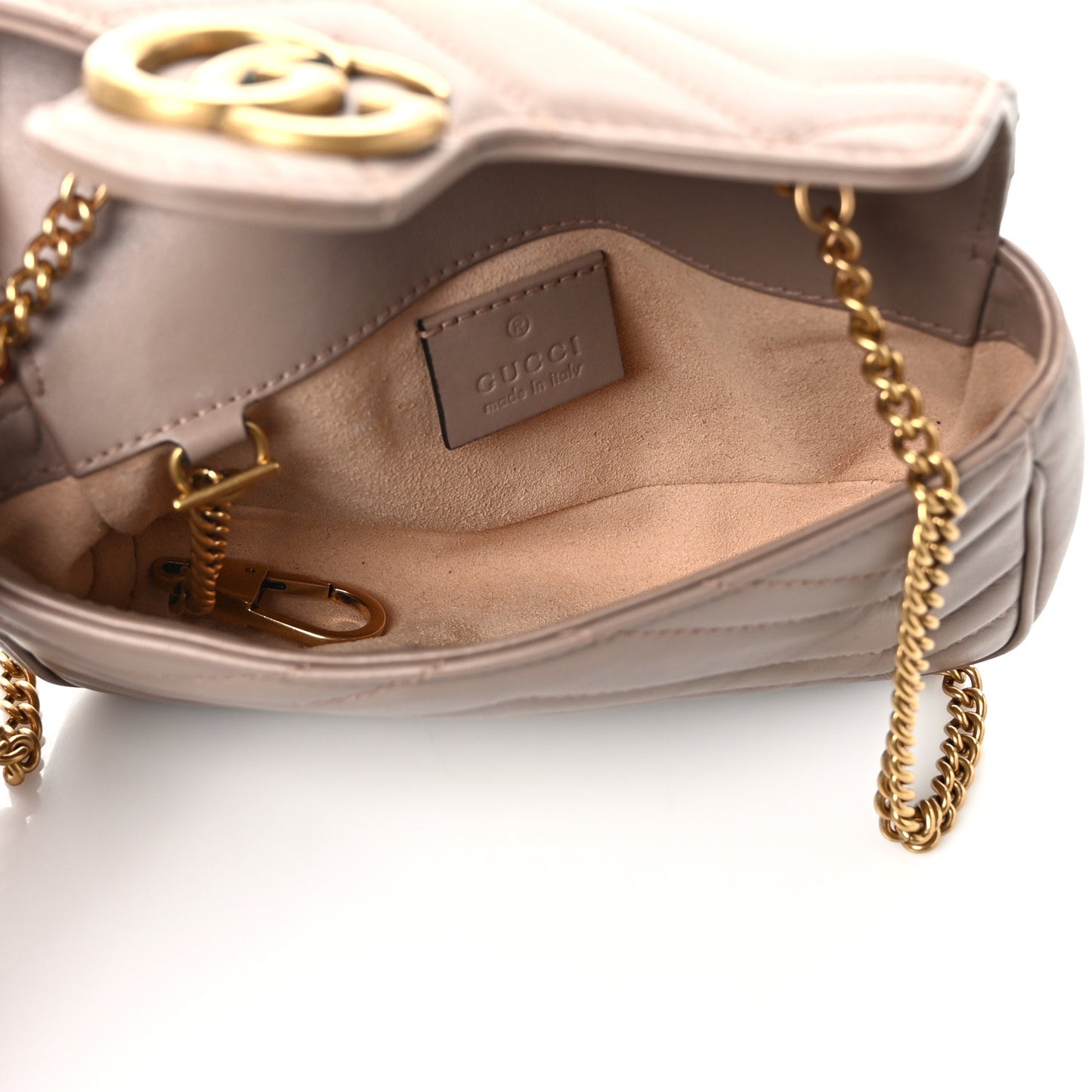 Calfskin Matelasse Super Mini GG Marmont Shoulder Bag Porcelain Rose