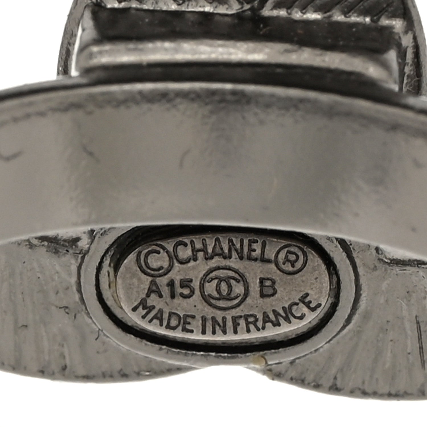 Chanel Ruthenium Enamel CC Ring 51 5.75 Silver 4 of 5