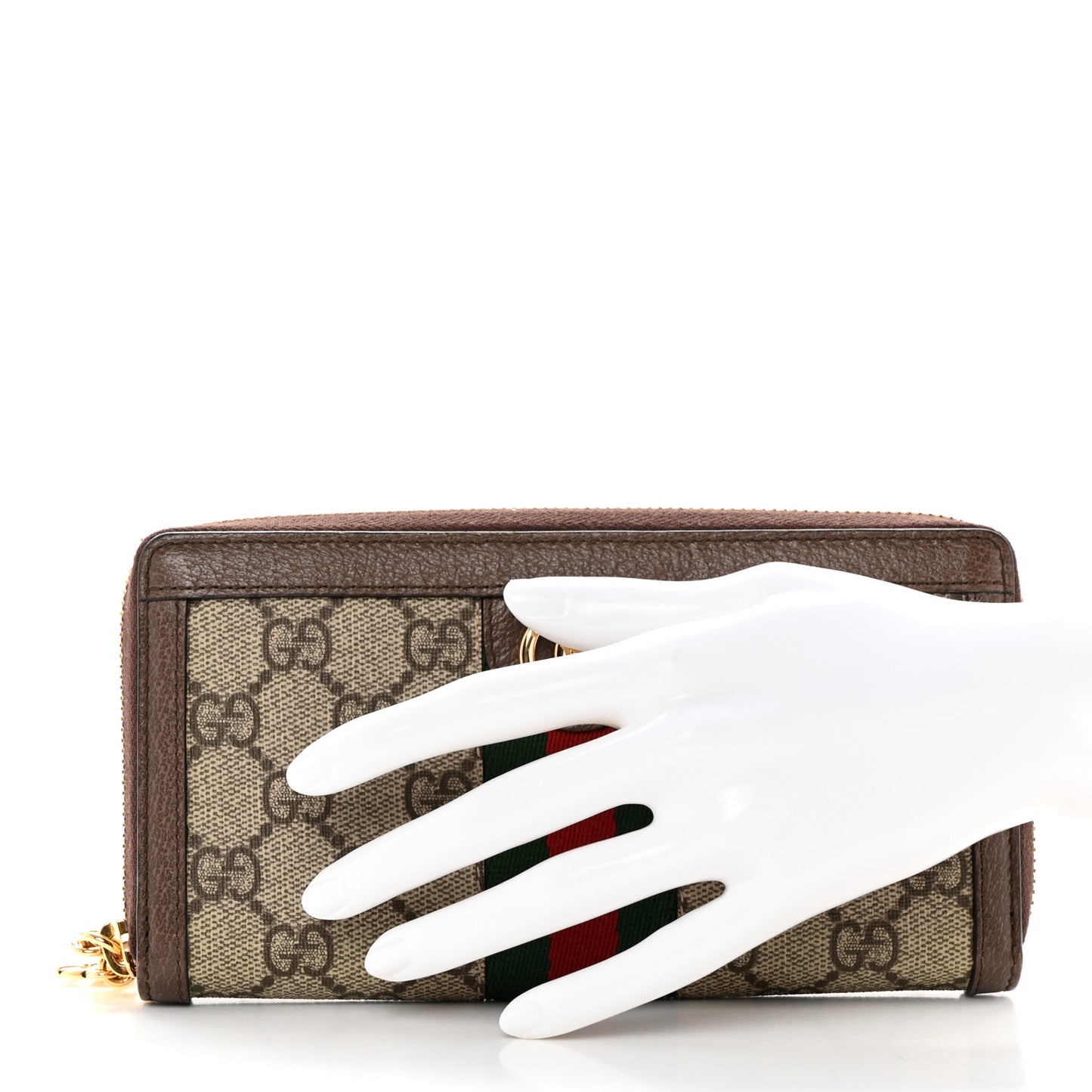 GG Supreme Monogram Web Ophidia Zip Around Wallet Brown