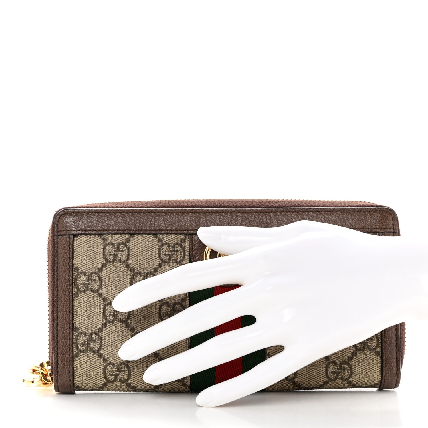 Gucci GG Supreme Monogram Web Ophidia Zip Around Wallet Brown 2 of 8