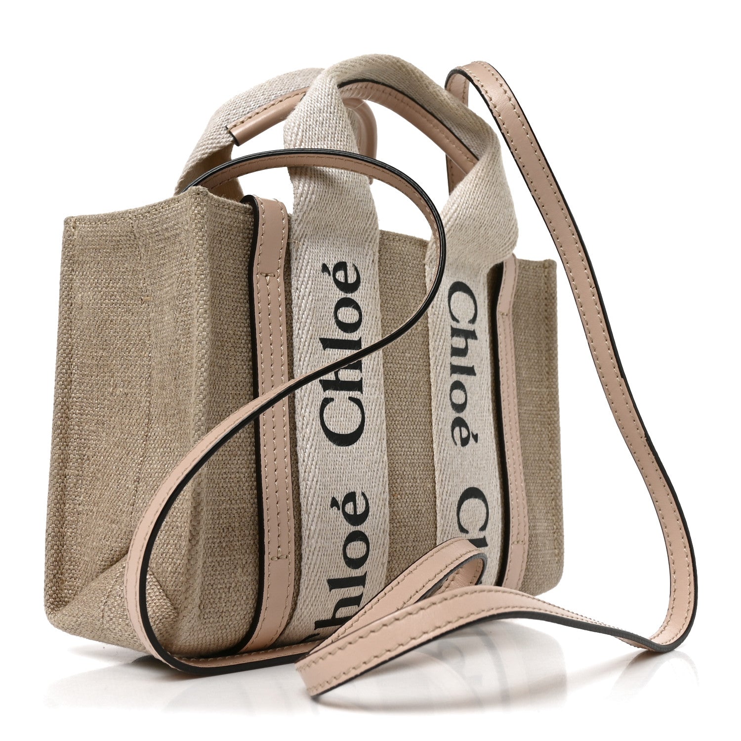 Chloe Linen Calfskin Mini Woody Ribbon Tote Cement Pink 3 of 9