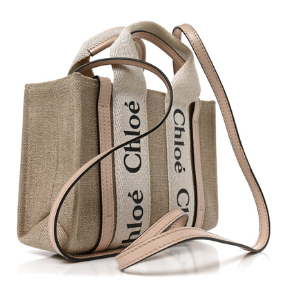 Chloe Linen Calfskin Mini Woody Ribbon Tote Cement Pink 3 of 9