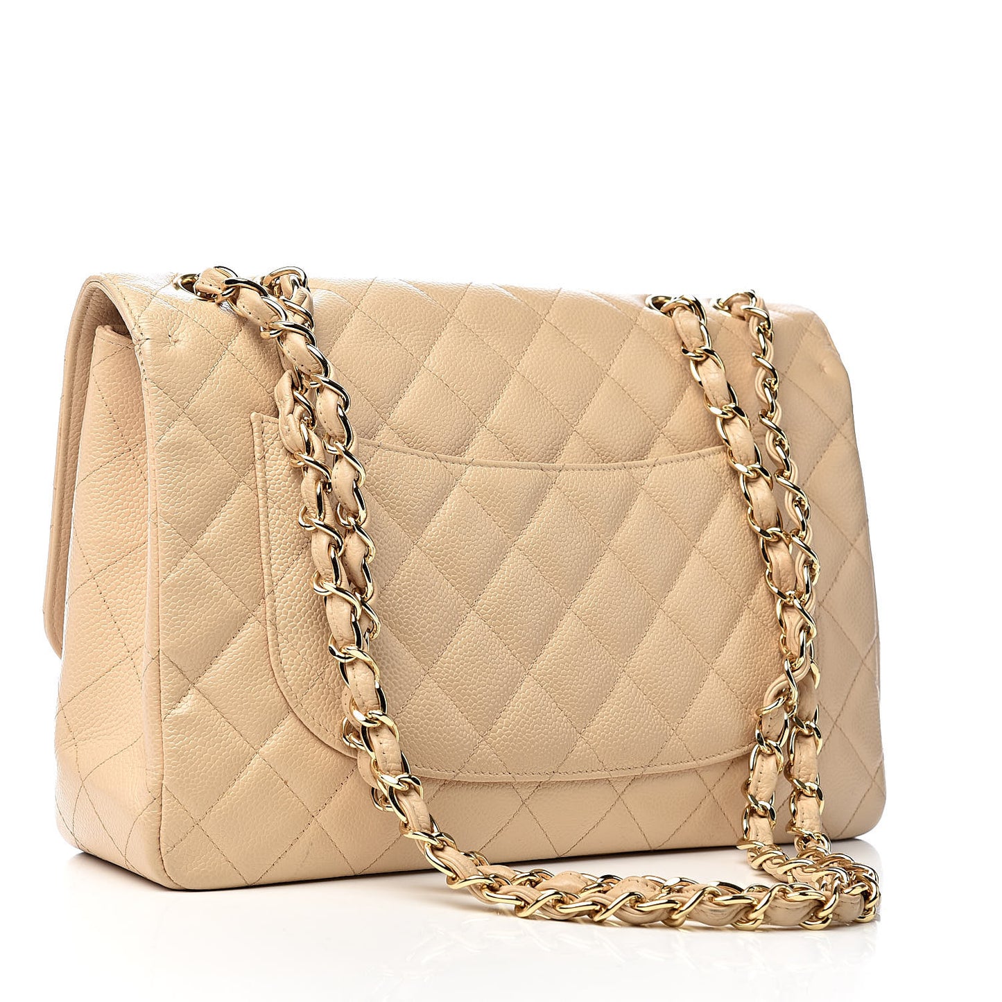 Caviar Quilted Jumbo Single Flap Beige Clair
