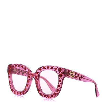 Gucci Acetate Crystal Heart GG0116S Sunglasses Fuchsia 1 of 8