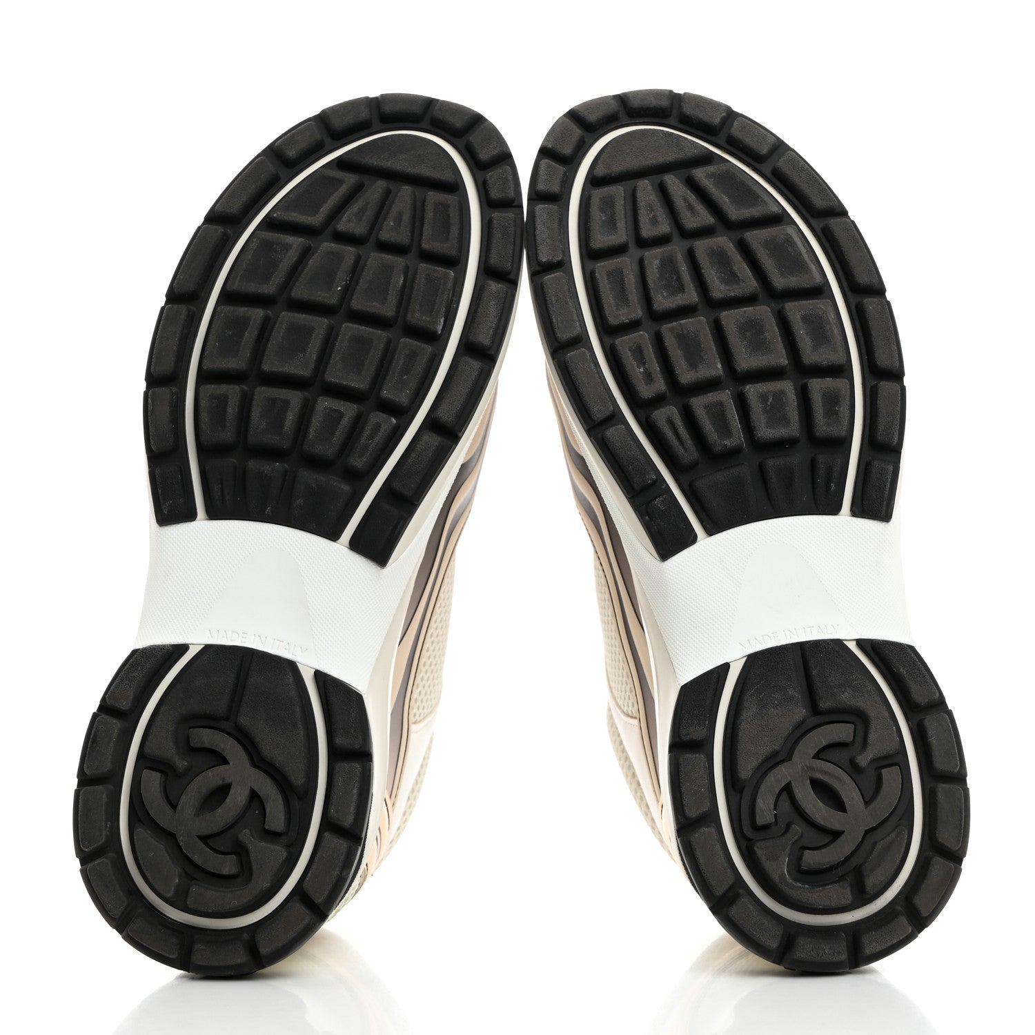 Chanel Fabric Laminated Calfskin Stretch CC Sneakers 38 White Gold Silver 5 of 9