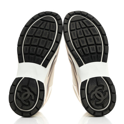 Chanel Fabric Laminated Calfskin Stretch CC Sneakers 38 White Gold Silver 5 of 9