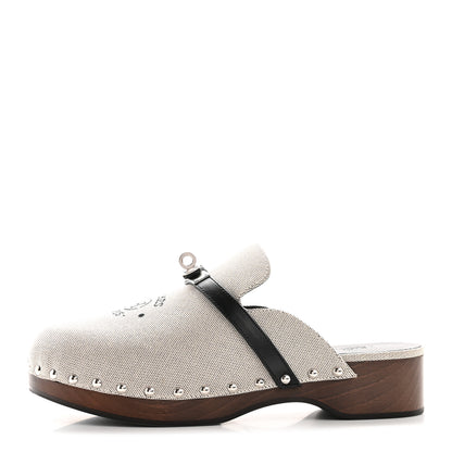 Hermes H Canvas Calfskin Carlotta Mules 39 Prunoir Black 1 of 9