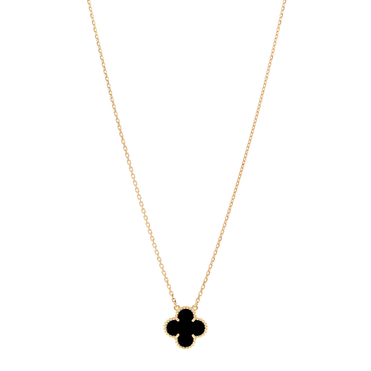 VAN CLEEF & ARPELS 18K Yellow Gold Black Onyx Vintage Alhambra Pendant Necklace