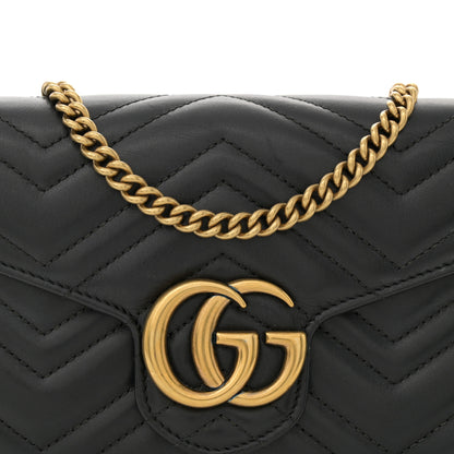 Gucci Calfskin Matelasse GG Marmont Chain Wallet Black 9 of 15
