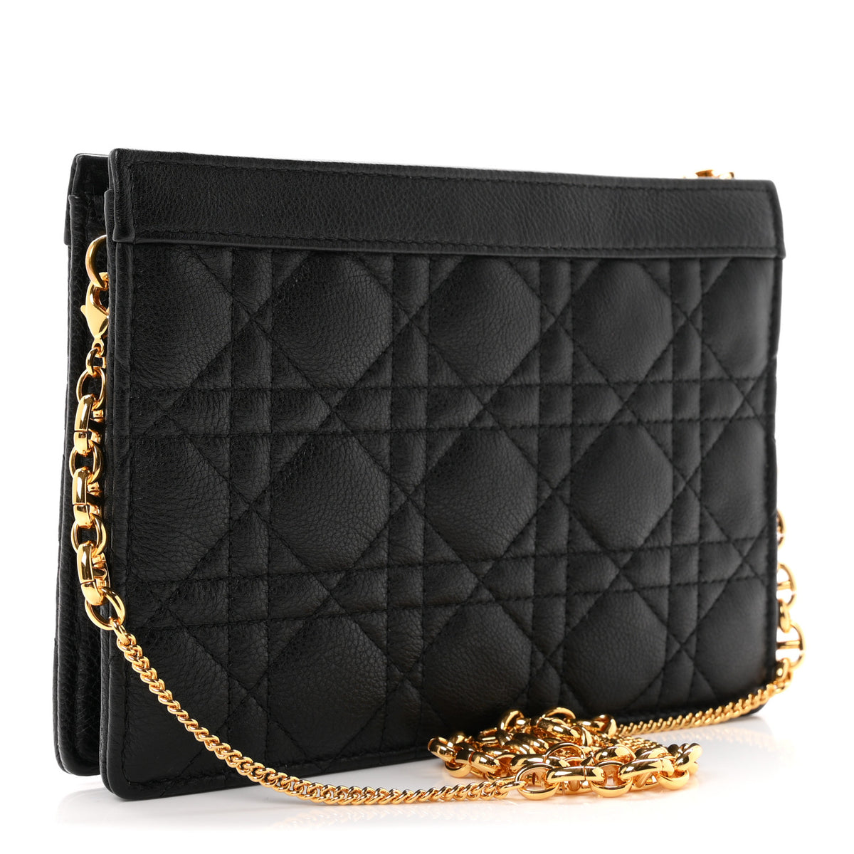 Calfskin Cannage Caro Zipped Pouch With Chain Black