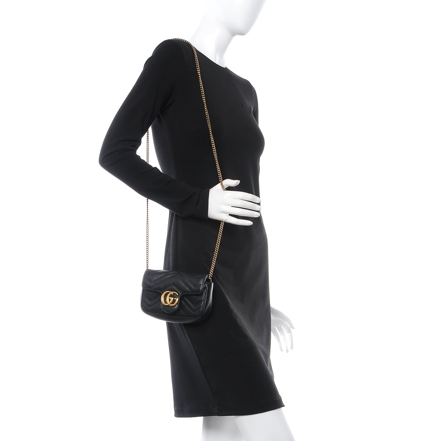 Calfskin Matelasse Super Mini GG Marmont Shoulder Bag Black