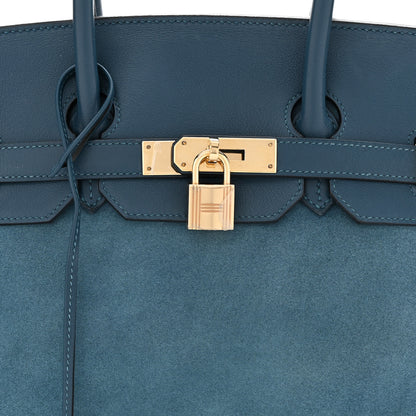 Hermes Veau Doblis Swift Grizzly Birkin 35 Bleu Tempete 8 of 12