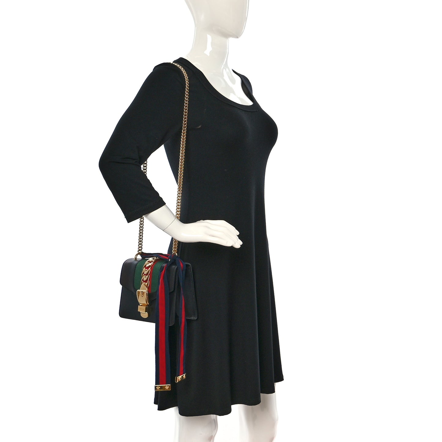 Calfskin Mini Sylvie Chain Shoulder Bag Black