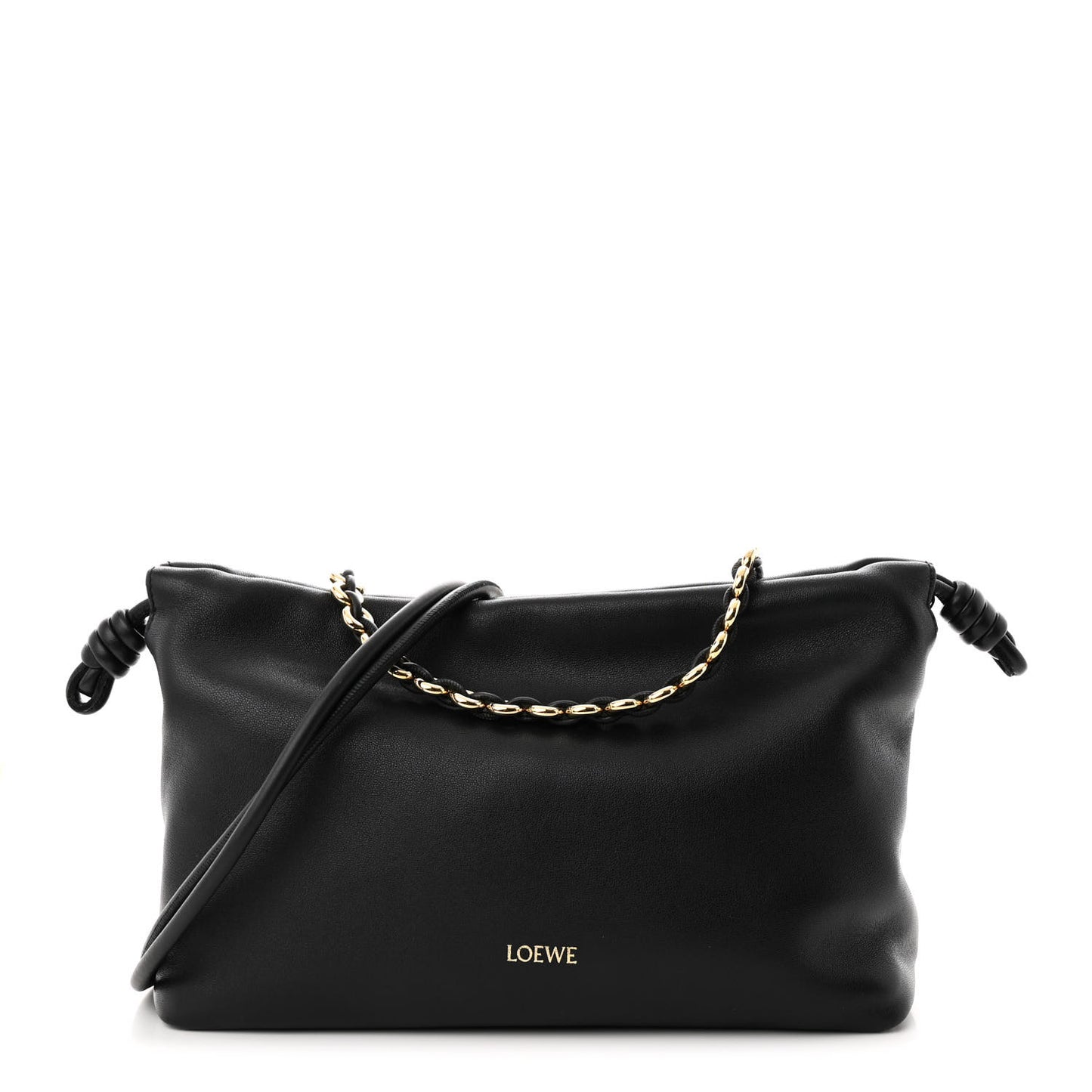 Mellow Nappa Medium Donut Chain Flamenco Knot Clutch Black