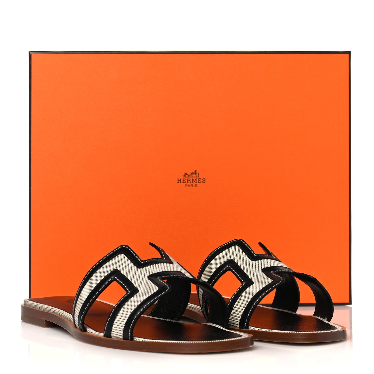 Hermes Calfskin Canvas Oran Sandals 39 Black 9 of 9