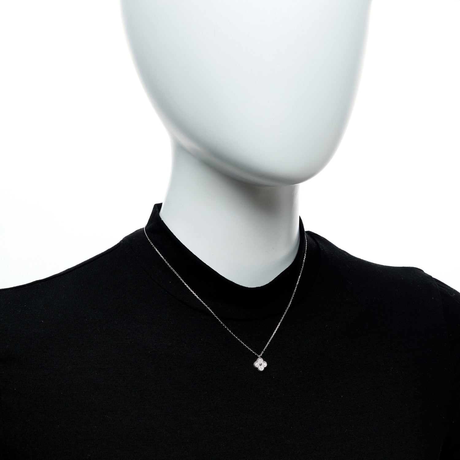 Van Cleef & Arpels 18K White Gold Diamond Sweet Alhambra Pendant Necklace 2 of 6