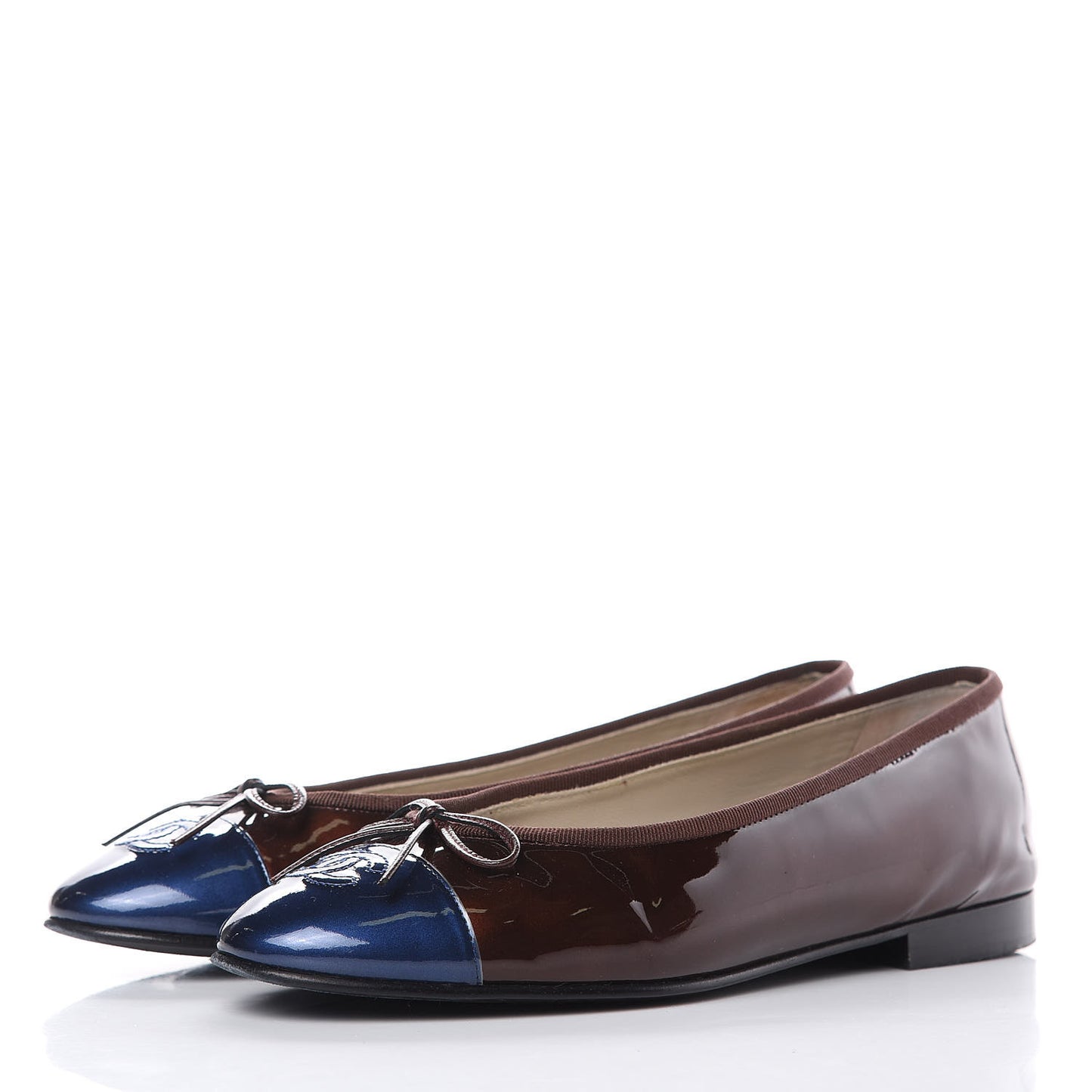 Patent CC Cap Toe Ballerina Flats 39 Navy Burgundy