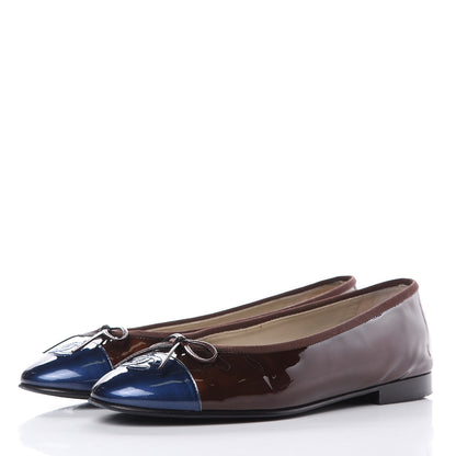 Chanel Patent CC Cap Toe Ballerina Flats 39 Navy Burgundy 3 of 12