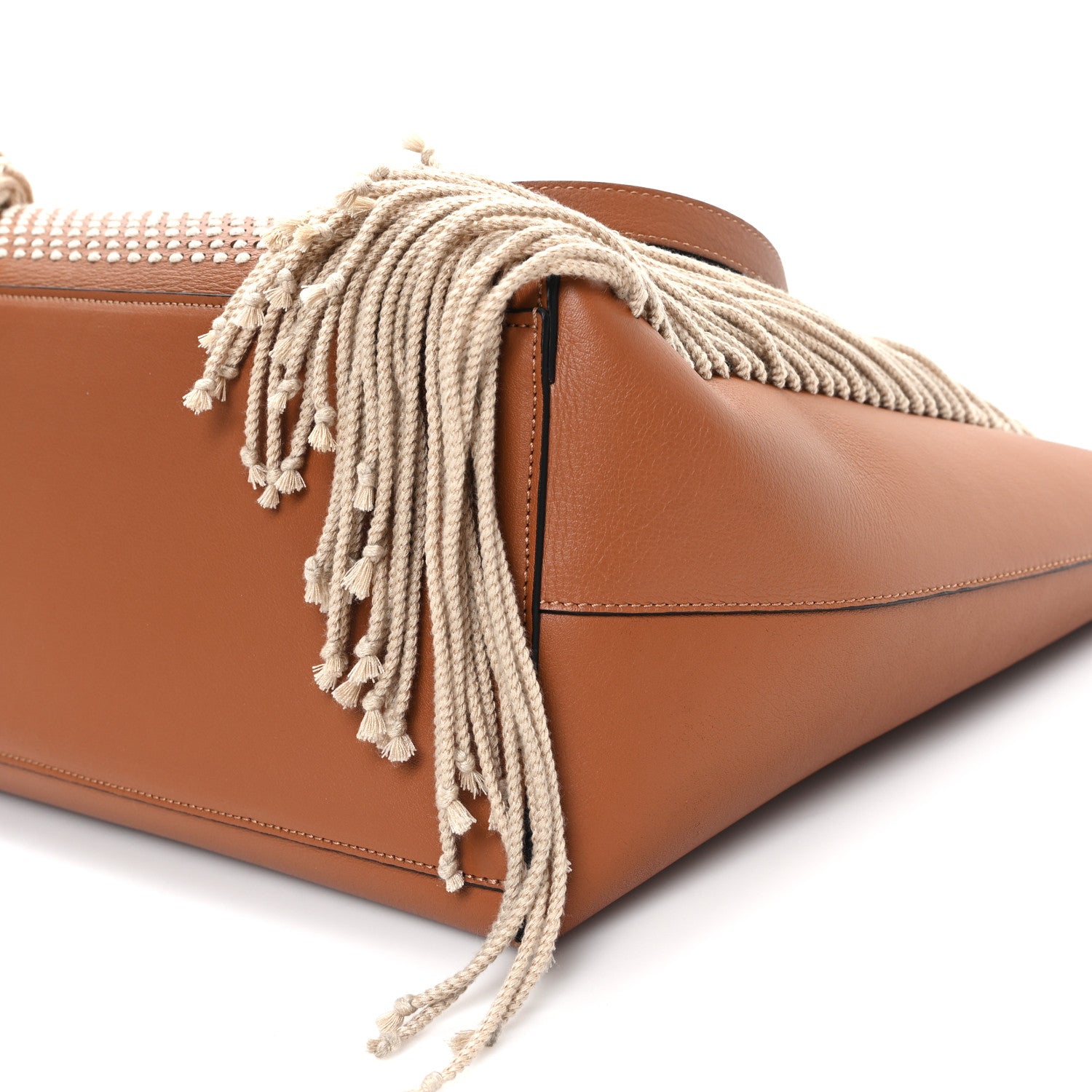 Loewe Smooth Calfskin Anagram Fringe Tote Tan 9 of 9