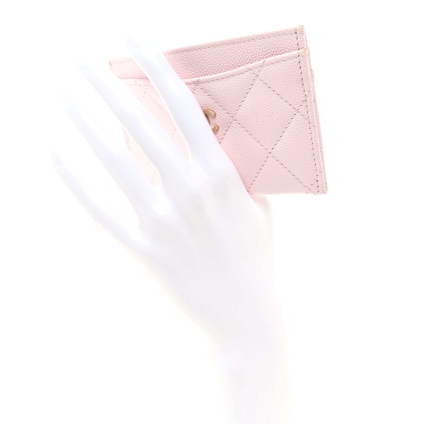 Caviar Quilted Card Holder Light Pink