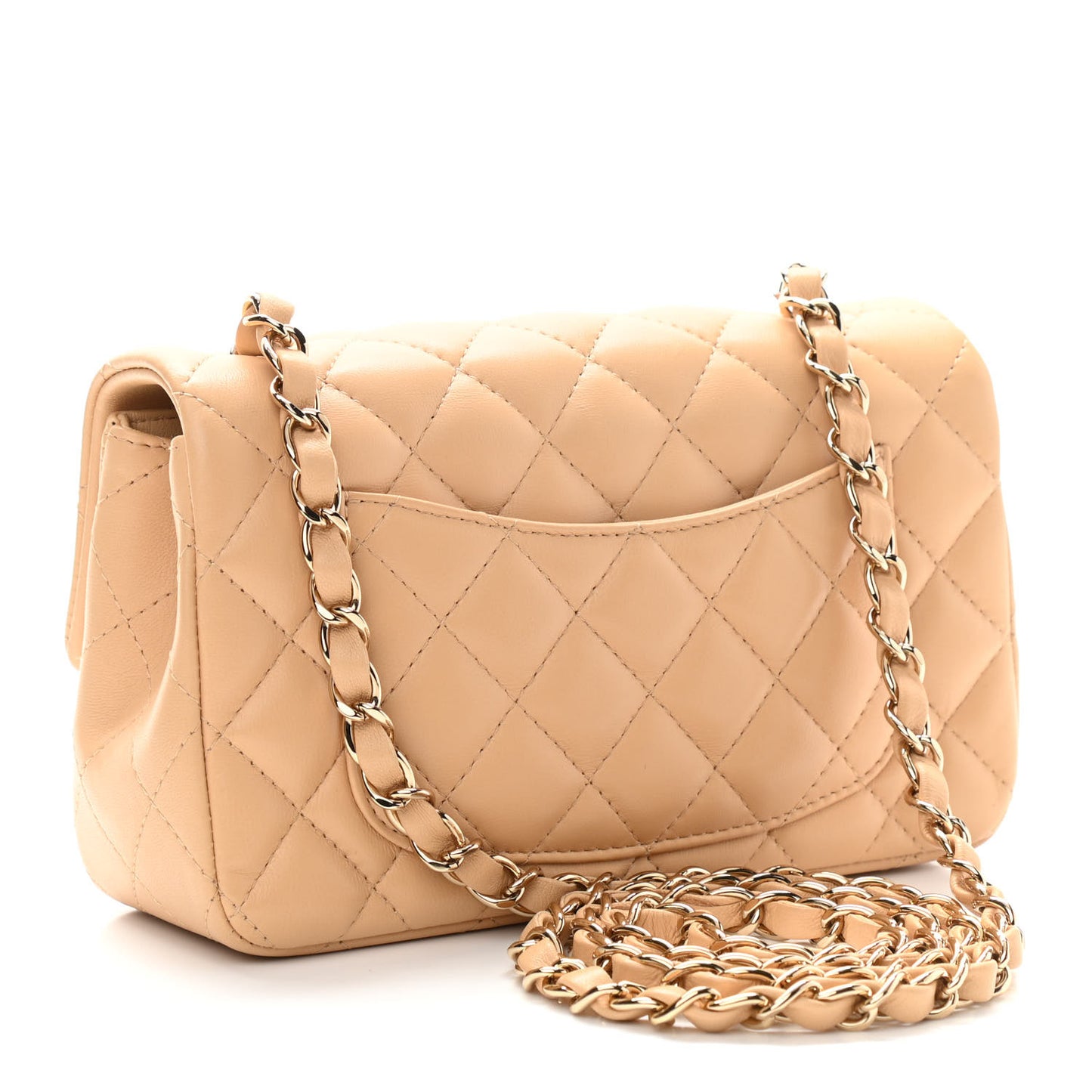 Lambskin Quilted Mini Rectangular Flap Beige