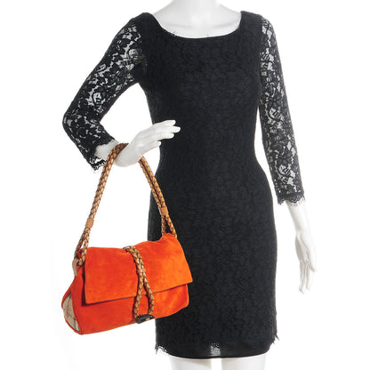 Burberry Suede Haymarket Check Horn Toggle Shoulder Bag Orange 2 of 9