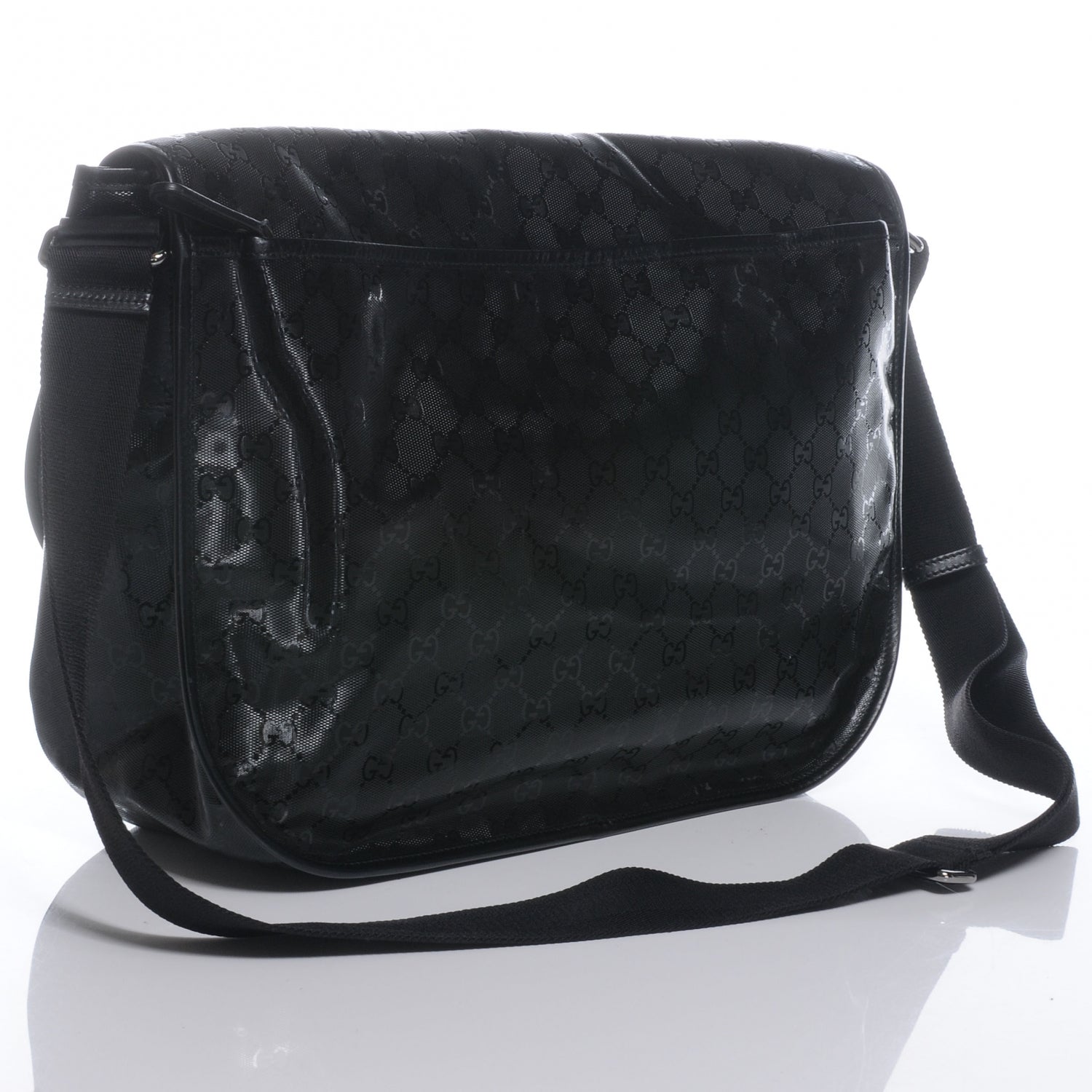 Gucci Imprime Monogram Large Double Buckle Flap Messenger Bag Black 3 of 8