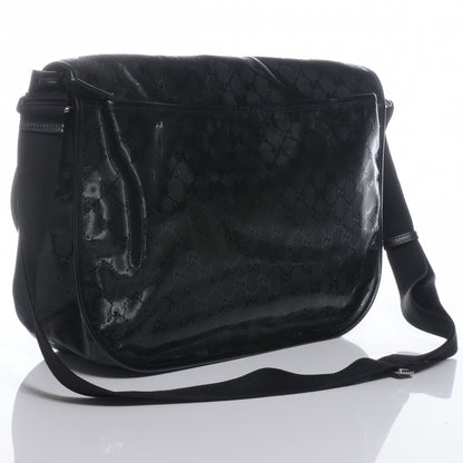 Gucci Imprime Monogram Large Double Buckle Flap Messenger Bag Black 3 of 8