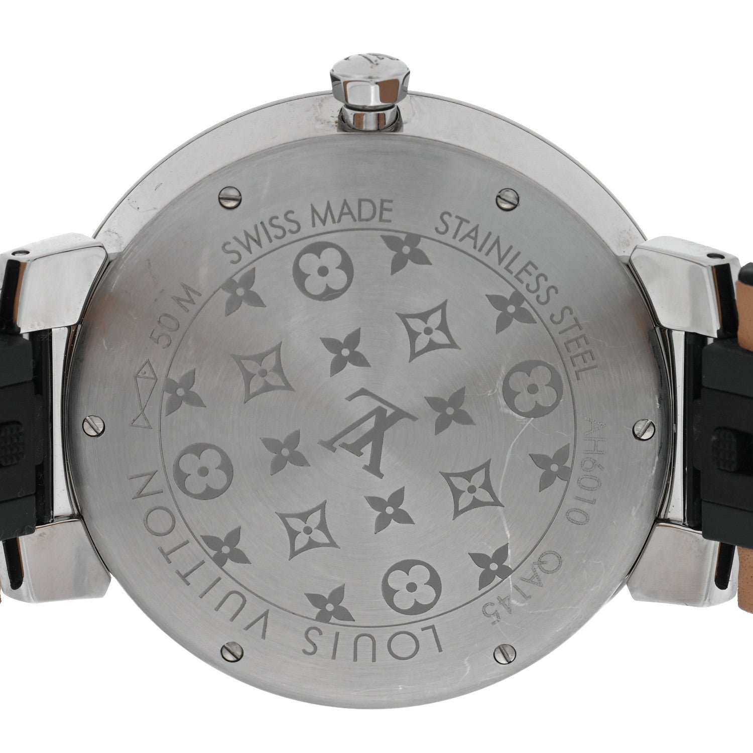 Louis Vuitton Stainless Steel Alligator Diamond 39mm Tambour Slim Quartz Watch Black 4 of 4