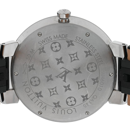 Louis Vuitton Stainless Steel Alligator Diamond 39mm Tambour Slim Quartz Watch Black 4 of 4