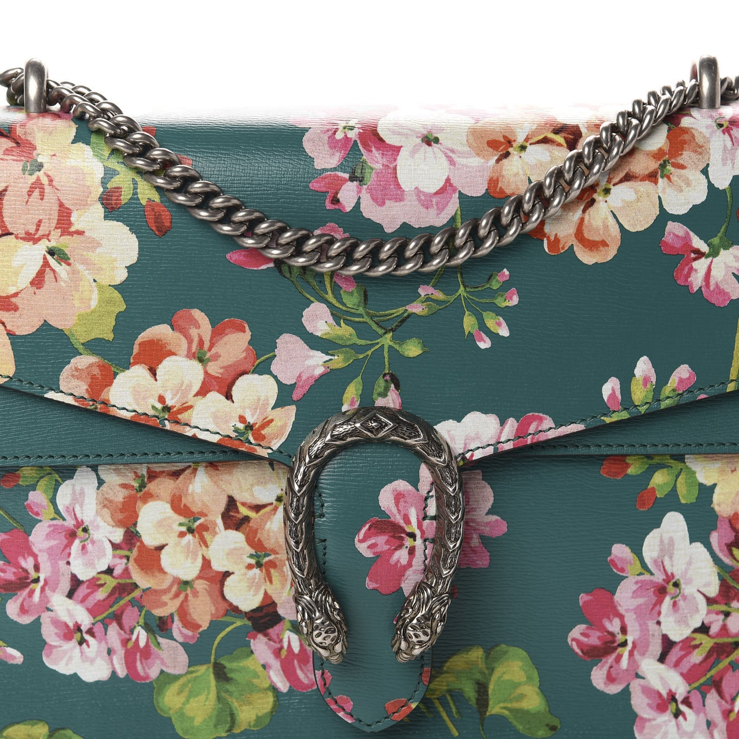 Calfskin Blooms Print Medium Dionysus Shoulder Bag Bright Emerald Multicolor