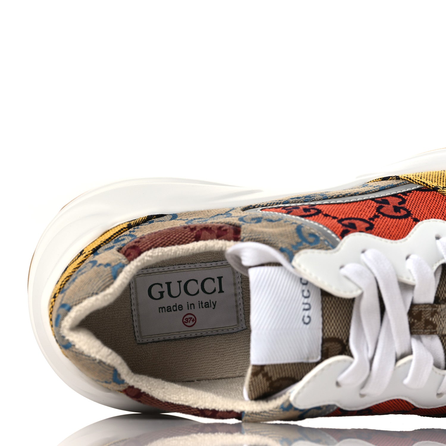 Gucci Monogram Multicolor Demetra Womens Rhyton Sneakers 37.5 Yellow Blue Great White Tabasco 7 of 8