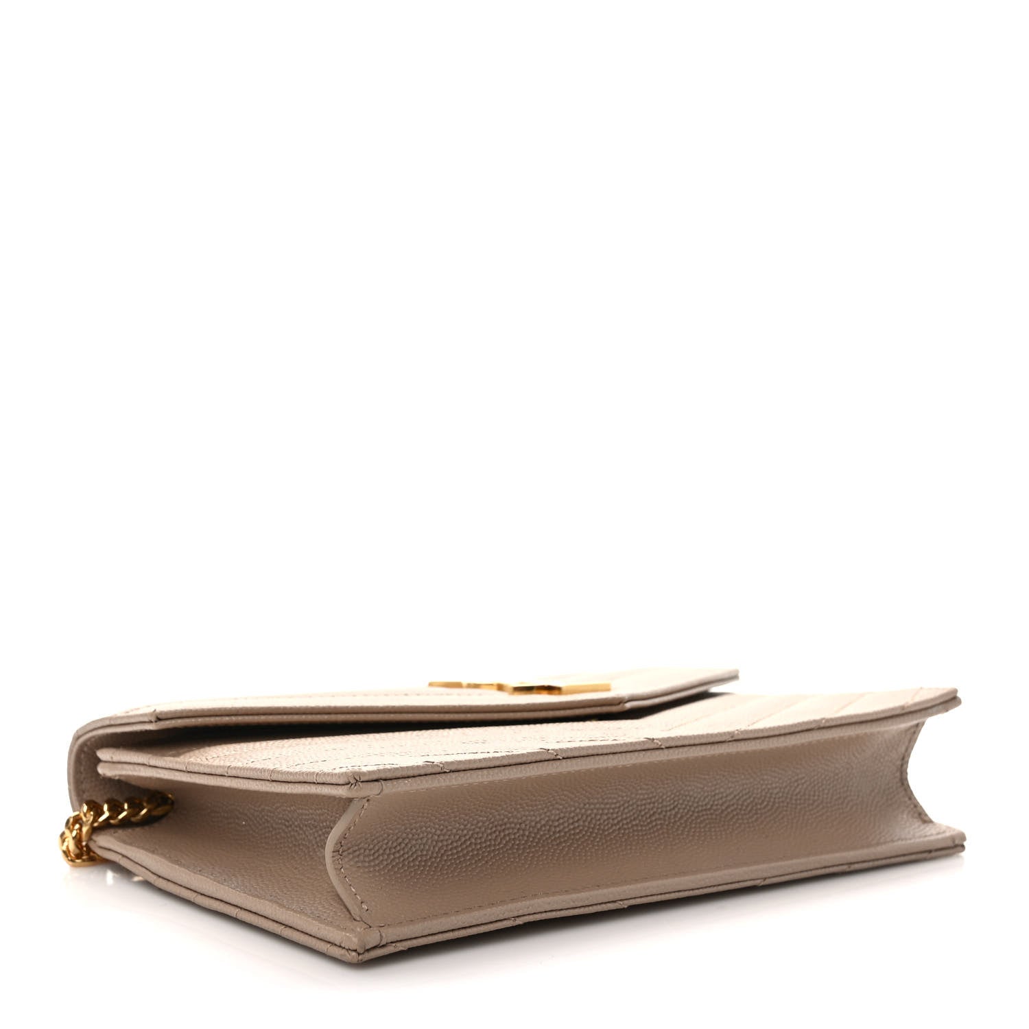 Saint Laurent Grain De Poudre Matelasse Chevron Monogram Envelope Chain Wallet Dark Beige 3 of 8