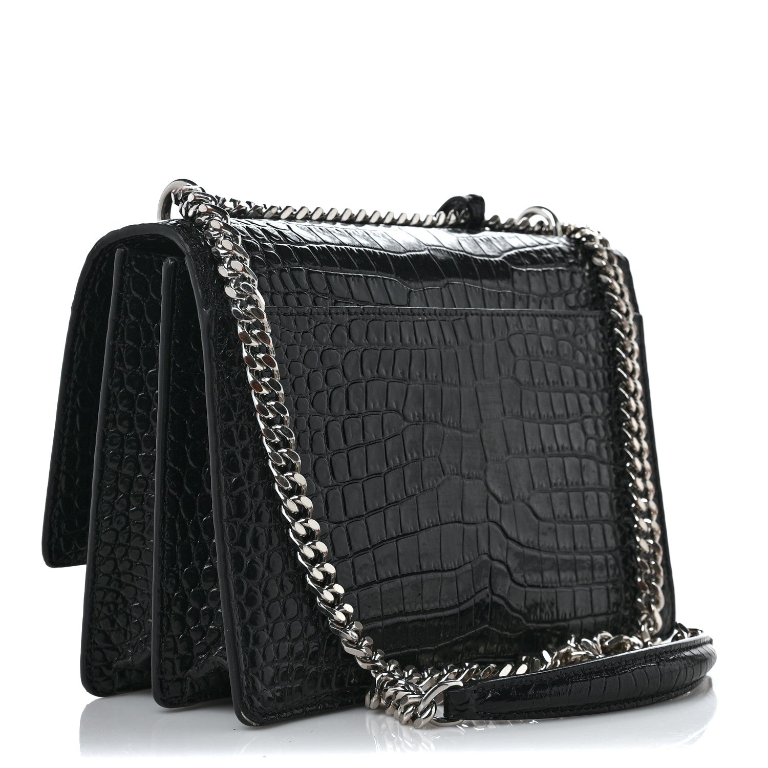 Saint Laurent Calfskin Crocodile Embossed Medium Monogram Sunset Black 3 of 10