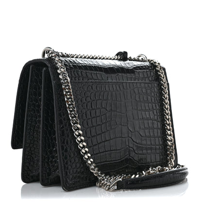 Saint Laurent Calfskin Crocodile Embossed Medium Monogram Sunset Black 3 of 10
