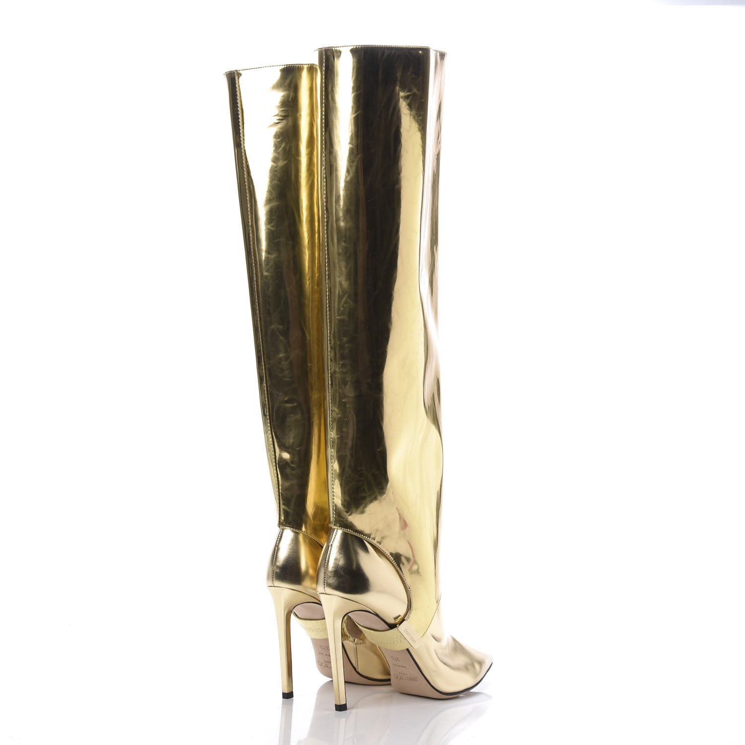 Jimmy Choo Metallic Mirror Calfskin Hurley 100 Convertible Knee High Boots 37.5 Gold 4 of 15