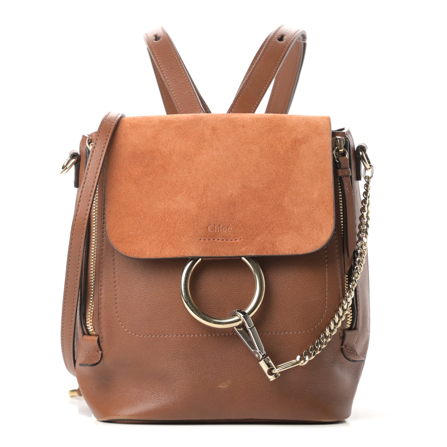 Suede Calfskin Small Faye Backpack Tobacco