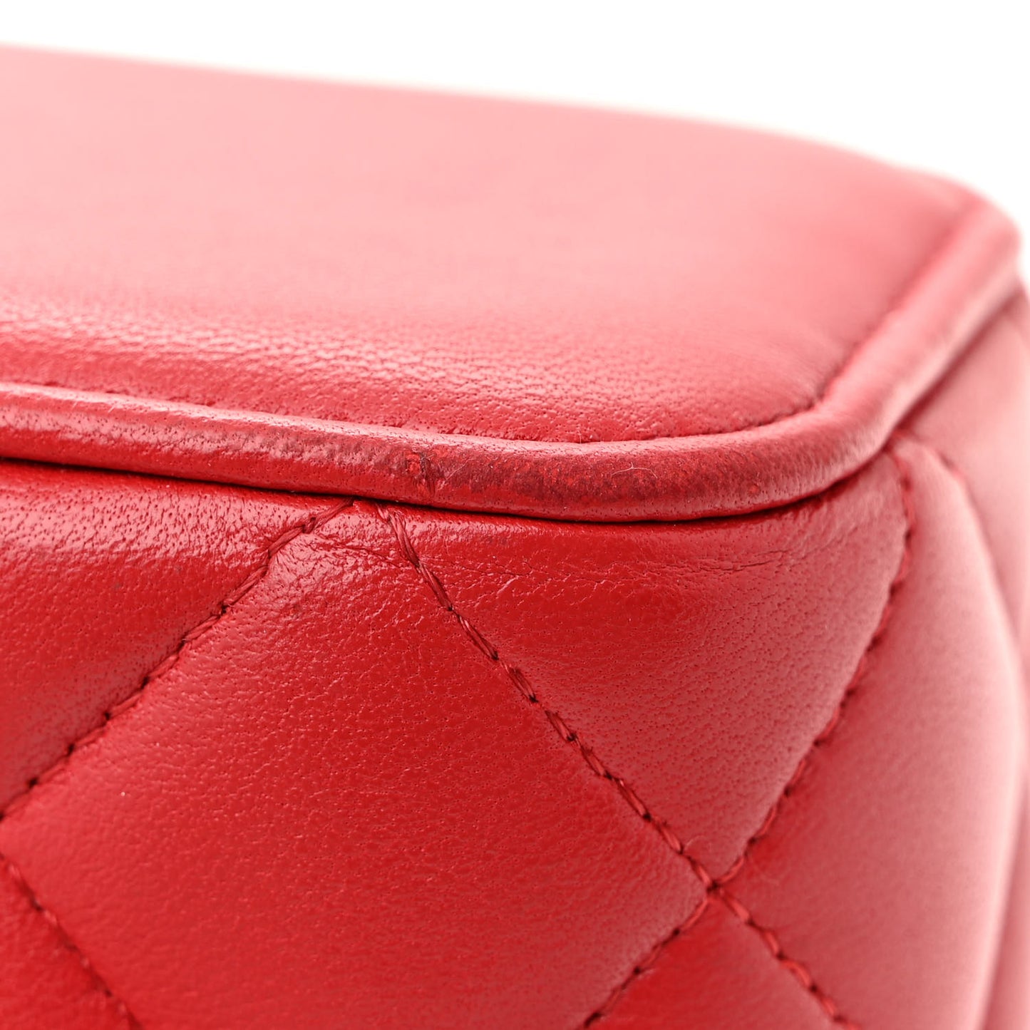 Lambskin Quilted Top Handle Mini Vanity Case With Chain Red