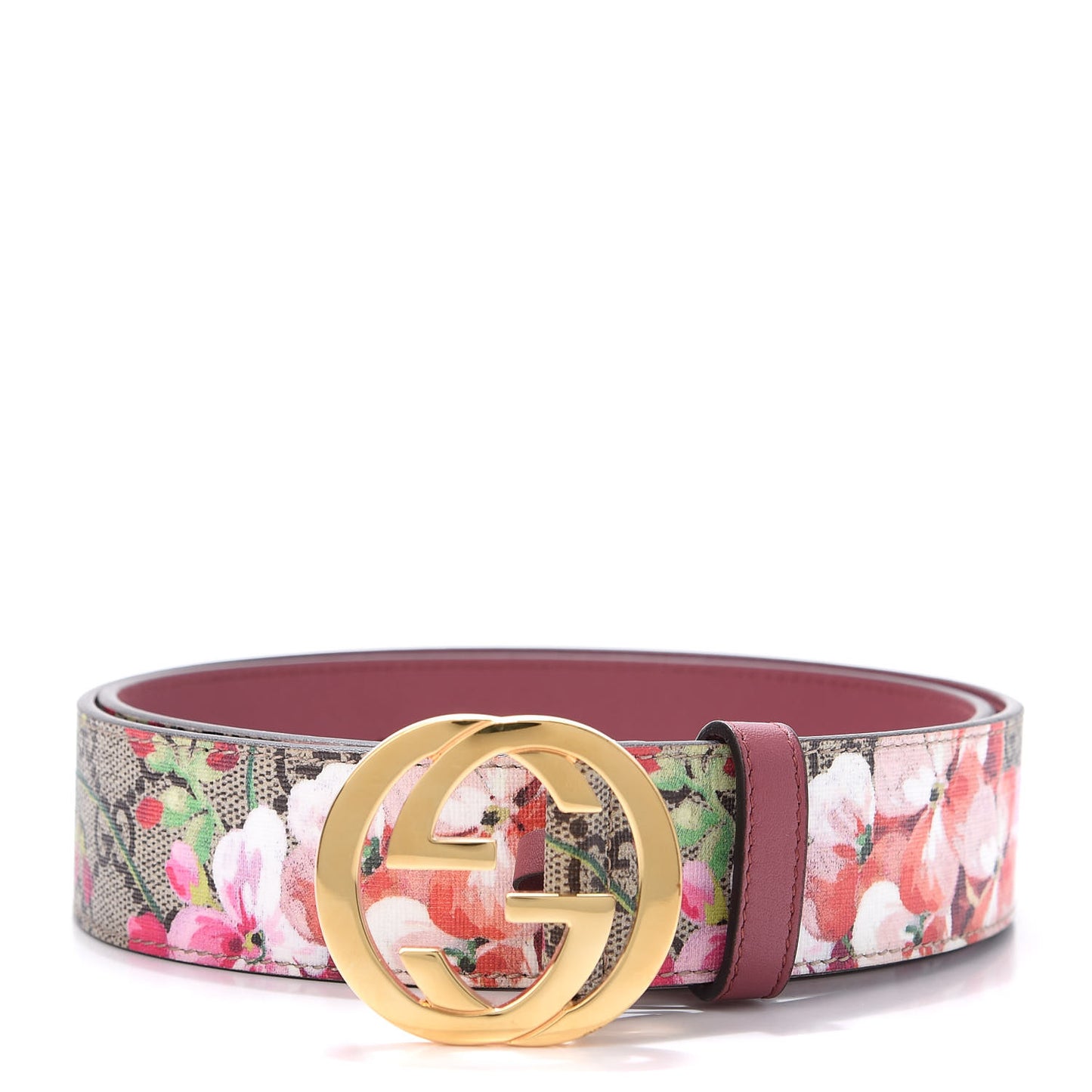GG Supreme Monogram Blooms Moon Calfskin Interlocking G 37mm Belt 90 36 Beige Ebony Multicolor Dry Rose