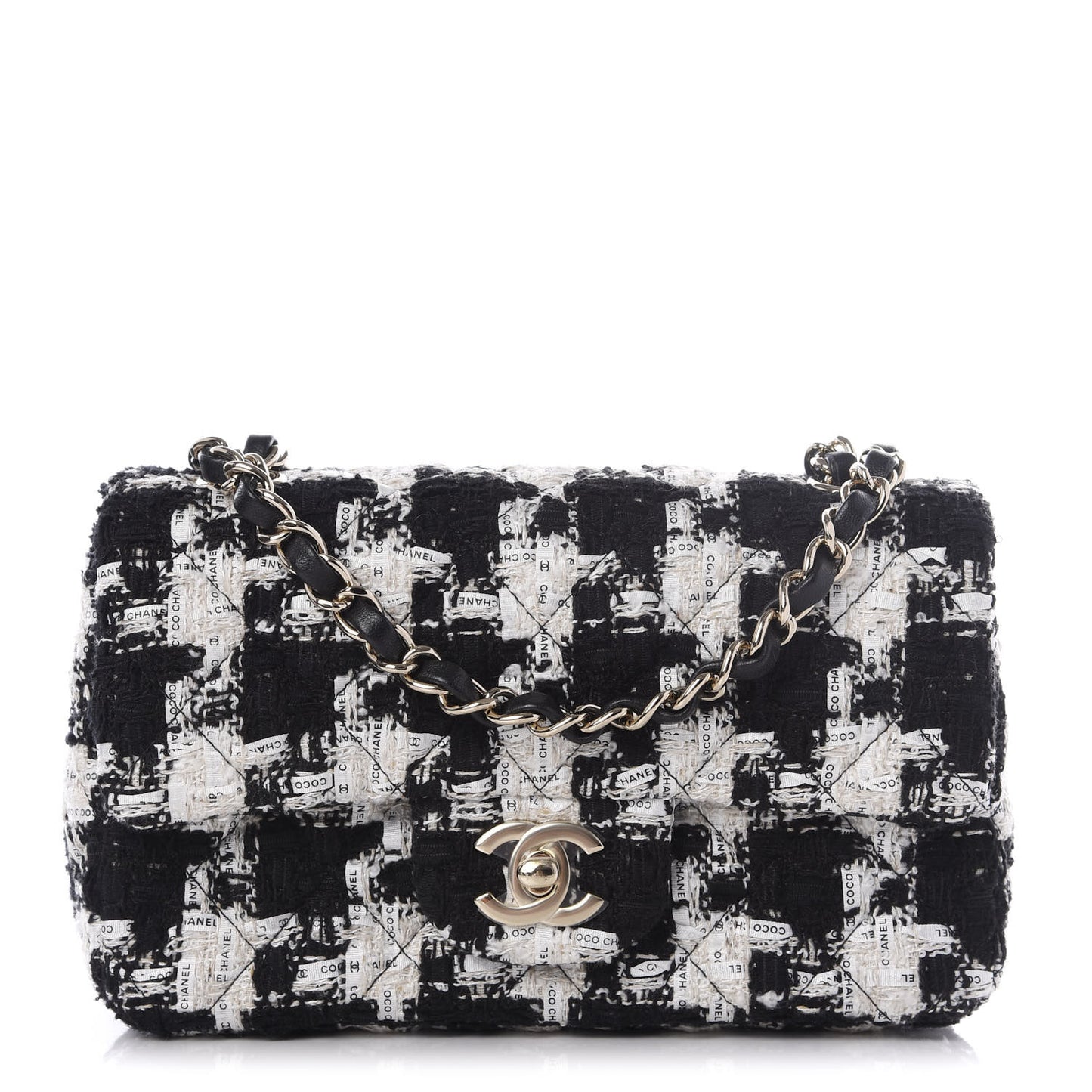 Tweed Quilted Mini Rectangular Flap Black Ecru White
