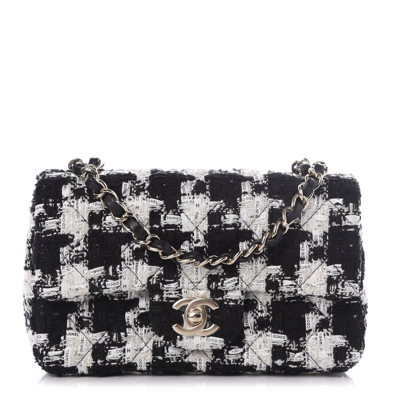 Chanel Tweed Quilted Mini Rectangular Flap Black Ecru White 1 of 10