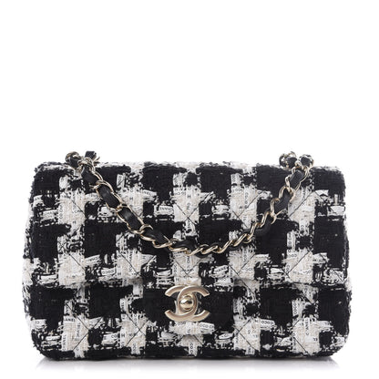 Chanel Tweed Quilted Mini Rectangular Flap Black Ecru White 1 of 10
