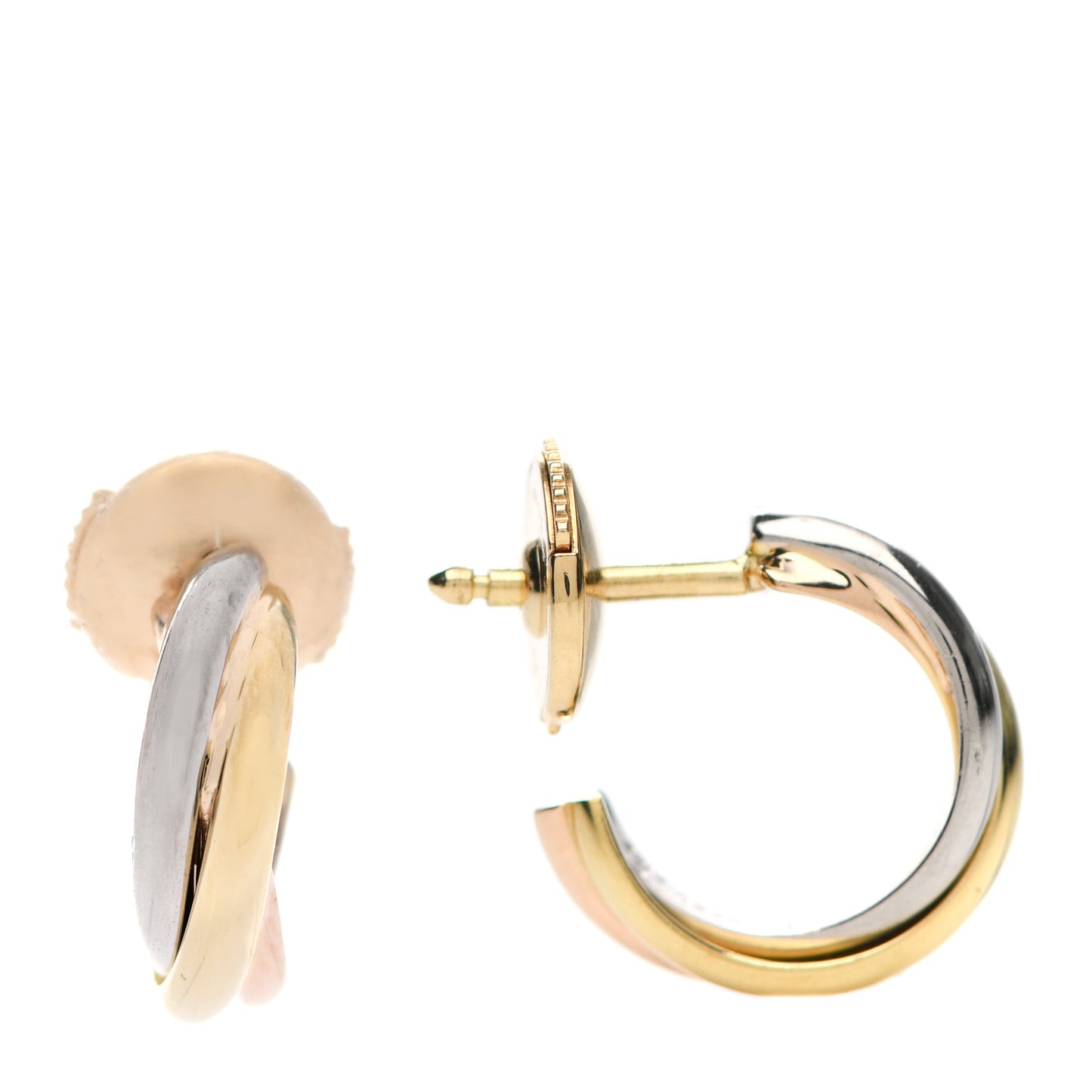 18K Pink Yellow White Gold 13mm Trinity Hoop Earrings