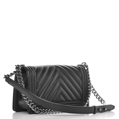 Chanel Caviar Chevron Quilted Medium Boy Flap Black 3 of 8