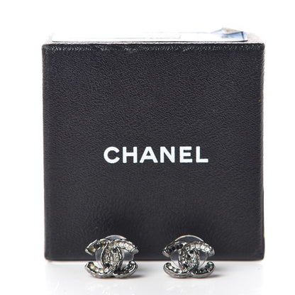 Chanel Ruthenium Crystal CC Earrings Silver Black 7 of 7