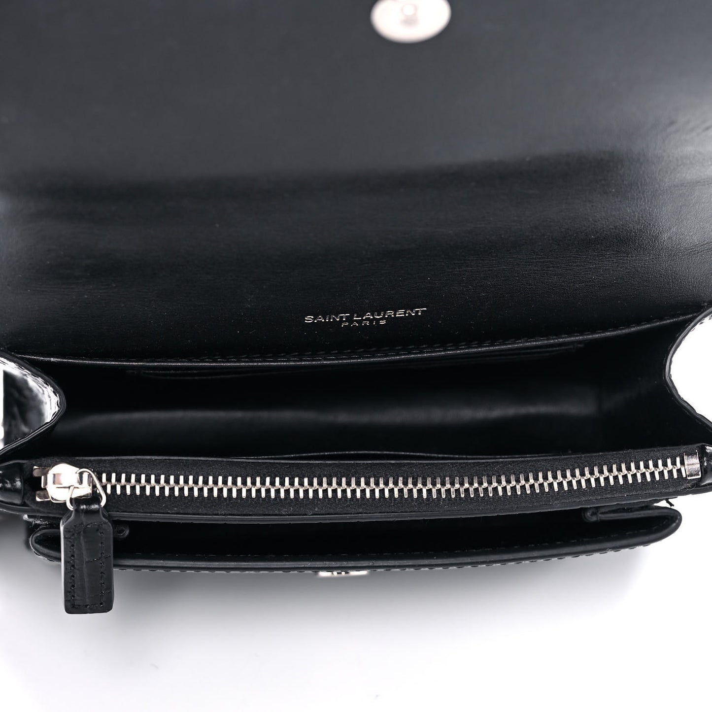 Calfskin Crocodile Embossed Monogram Sunset Chain Wallet Black