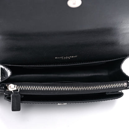 Saint Laurent Calfskin Crocodile Embossed Monogram Sunset Chain Wallet Black 5 of 15