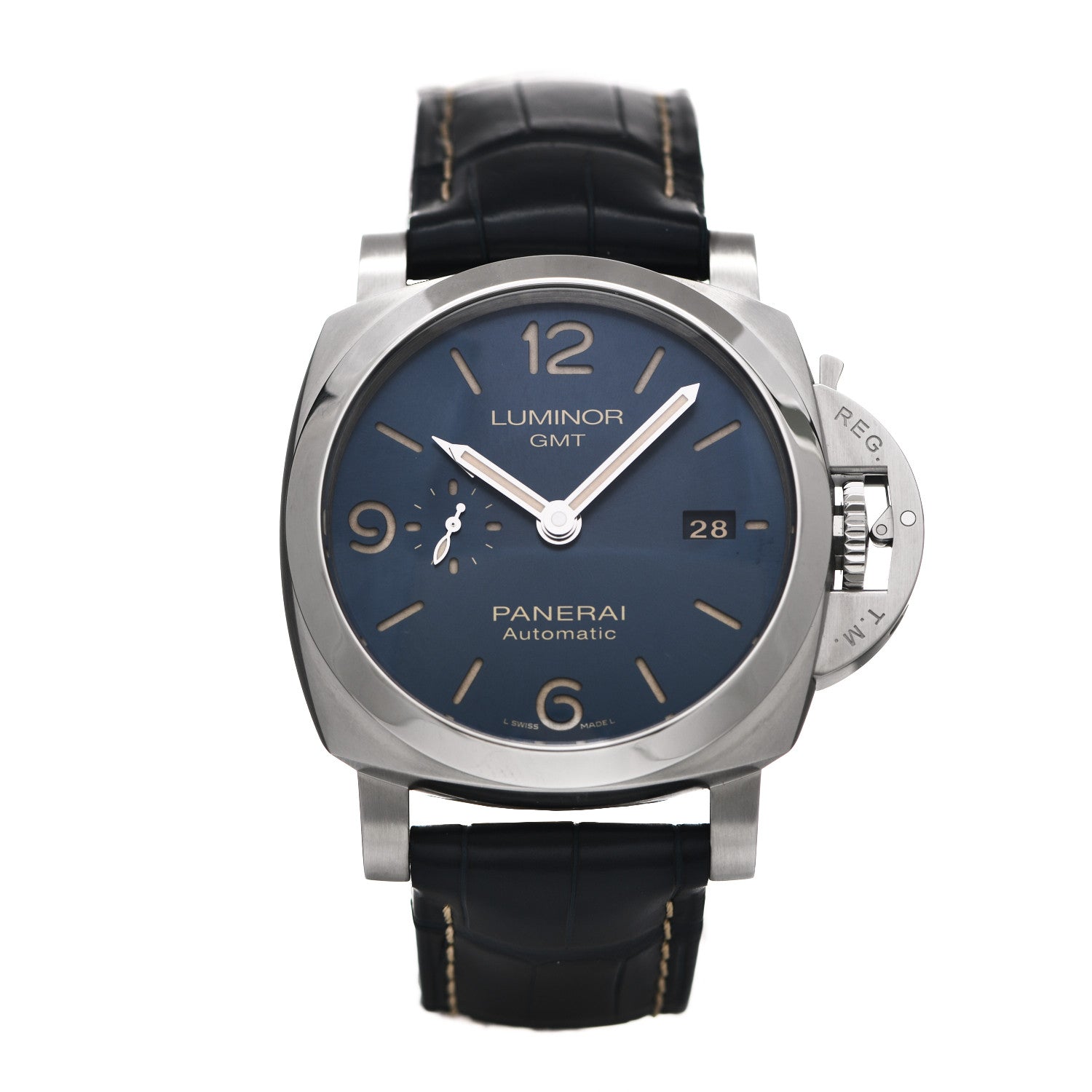 Panerai Stainless Steel Alligator 44mm Luminor 1950 GMT Automatic Watch Blue PAM01033 1 of 5